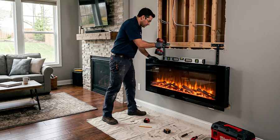 Fake Fireplace and Faux Insert Installation Downey