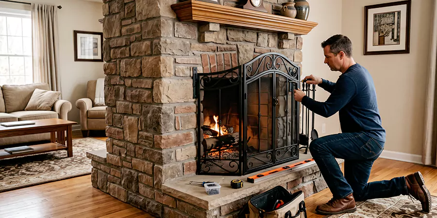 Custom and Decorative Fireplace Screen Installation Downey